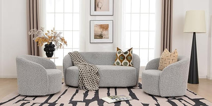 KINWELL 68" Boucle Upholstered Loveseat Sofa with Set of 2 Swivel Barrel Accent Chairs, Minimalist Comfy 2-Seater Couch and 2 Sherpa Armchairs for Small Spaces Apartment, Black White