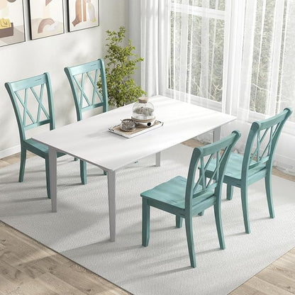 SIMOE Set of 4 Wooden Dining Chairs, Mid Century Farmhouse Kitchen Chairs, Solid Rubberwood Armless Side Chairs with High Back, Ergonomic Seats for Dining Room Living Room, Green