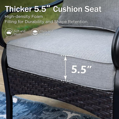 PHI VILLA Wicker & Metal Outdoor Patio Couch,3-Seat Patio Sofa with Deep Seating for Front Porch, Deck, Balcony, Backyard, Sunroom,Grey
