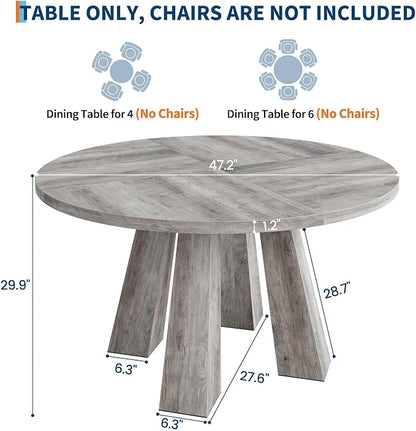 IDEALHOUSE 47" Round Dining Table for 4-6, Wood Kitchen Table with Sturdy Base, Farmhouse Circle Dinner Table for Dining Room, Living Room, 4 Strong Legs, Grey