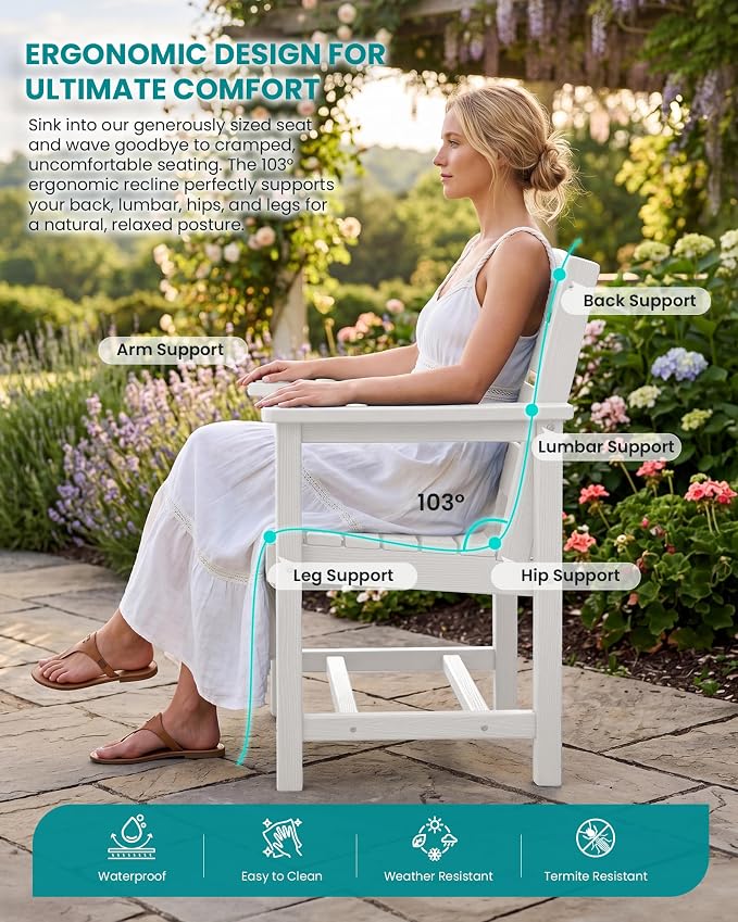 SERWALL HDPE Dining Set for 8: 2 Umbrella Hole Tables + 8 Chairs. for Garden, Backyard, Poolside. White