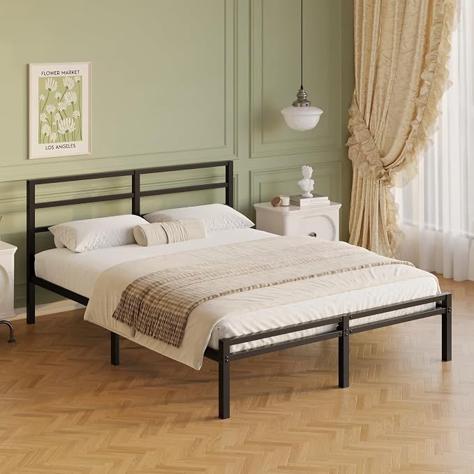 Lutown-Teen 12 Inch Full Size Bed Frame with Headboard and Footboard | Classic Style Metal Platform Bed Frame, Under Bed Storage, No Box Spring Needed, Easy Assembly, Noise Free, Black