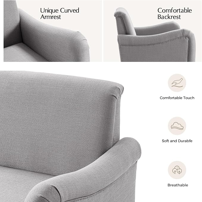 EcoHarbor Living 50.5" Mid-Century Modern Couch, Upholstered Sofa with Armrests, Stripe Mini Loveseat Couches for Small Space, Living Room, Bedroom, Office, Apartment, Grey