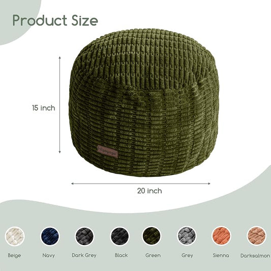HIGOGOGO Pouf Ottoman Stuffed Round Modern Foam Filled Foot Rest Poufs for Living Room Chair Decorative 20 X 15 Inches Boho Relax Stool for Wedding Christmas Party, Green