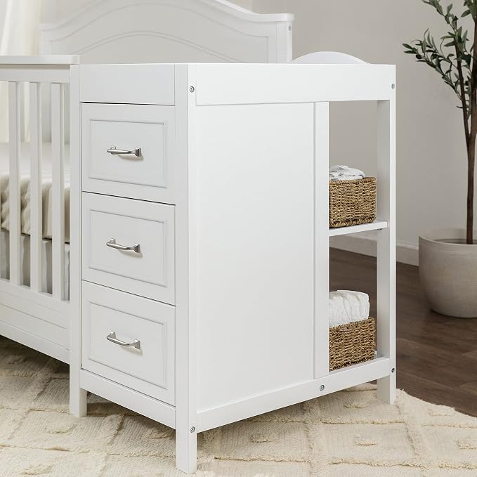 Davinci Charlie 4-in-1 Convertible Baby Crib w/Changing Table, White | Greenguard Certified Baby Crib Convertible to Toddler Bed, Daybed, Full-Size Bed - Changing Table Combo w/ Extra Storage