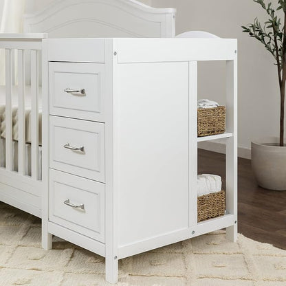 Davinci Charlie 4-in-1 Convertible Baby Crib w/Changing Table, White | Greenguard Certified Baby Crib Convertible to Toddler Bed, Daybed, Full-Size Bed - Changing Table Combo w/ Extra Storage