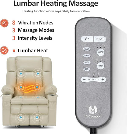 MCombo Large Dual Motor Power Lift Recliner Chair for Elderly, Zero Gravity Lift Chair with Heat and Massage, Infinite Position Lay Flat Recliner, USB Ports, Faux Leather 7896 (Cream White, Large)