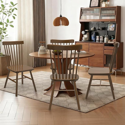 AreShark Windsor Dining Chairs, Farmhouse Wooden Dining Room Chairs, Solid Wood Kitchen Chairs with Spindle Back Set of 2, Walnut