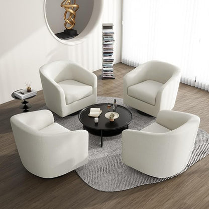 360° Swivel Barrel Accent Chair Armchair, Round Club Arm Chair in Fabric for Lving Room, Modern Upholstered Small Bedroom Single Sofa Seat - Beige, Set of 4