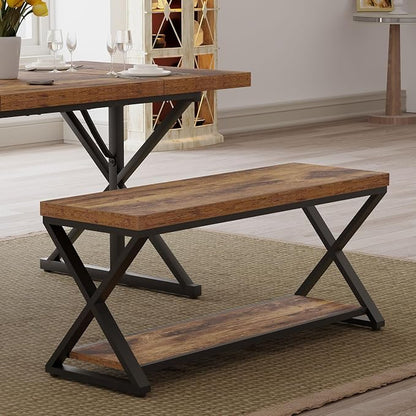 IBF Wooden Bench Indoor, Wood Entry Way Bench with Shoe Storage Rack for Entryway, Industrial Entryway Bench Seat for Foyer Bedroom Living Room Entrance Organization, Rustic Brown Oak, 39 Inch Long