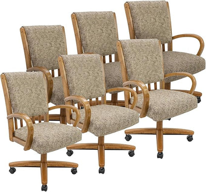 Chromcraft Set of 6 Swivel Tilt Chairs, Classic Wooden Frame Metal Pedestal Base Chairs with Wheels for Kitchen