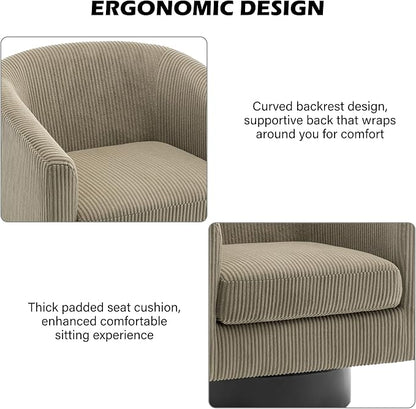 Swivel Barrel Accent Chair, Modern Round Corduroy Fabric Arm Chair for Living Room, Bedroom, Comfy Club Reading Chairs for Adults (Corduroy Camel, Set of 1)