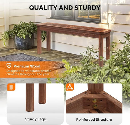 VINGLI Outdoor Wooden Bench, 45” Porch Bench Outdoor Backless Garden Bench, Small Outdoor Bench for Deck Patio Entryway (Brown, 45in)