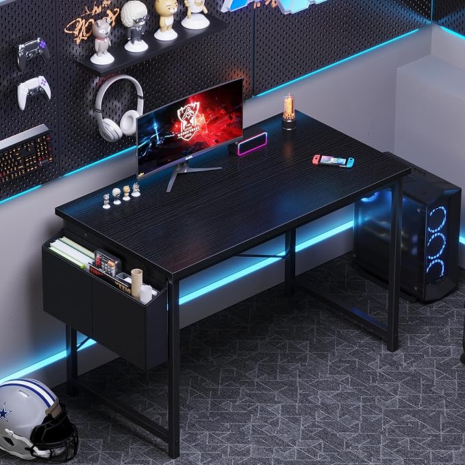 OLIXIS Computer Desk, 44 Inch Home Office Desks for Small Spaces, Writing Craft Study Gaming Table for Bedroom, Modern Computer Workstation with Storage Bag, Black
