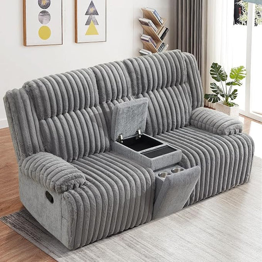 Oversized Reclining Loveseat with Hidden Cup Holders & Wireless Charger, Manual Double Recliner Sofa, Wall Hugger Loveseat Recliner with USB Ports for Living Room (Gray, Loveseat)