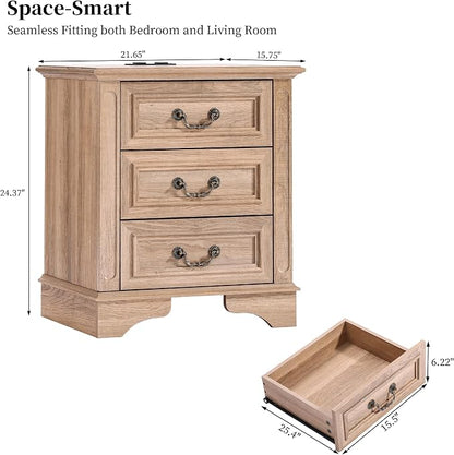 Farmhouse Dresser and Nightstand Sets, 6-Drawer with 7 Drawer Dresser & 3 Drawer Nightstand Sets, 4 Pieces Rustic Wood Bedroom Furniture Set for Home, Bedroom, Hallway(Natural)