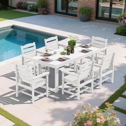SERWALL HDPE Outdoor Dining Set for 6, 67'' Patio Table and Chairs Set | with Armchair Seat