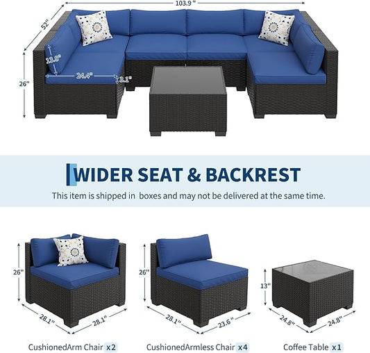 7 PCS Outdoor Sectional Furniture Set, Wicker Conversation Set Sofa, Black | Freely combinable outdoor conversation sofa Weather resistant rattan wicker furniture Easy clean