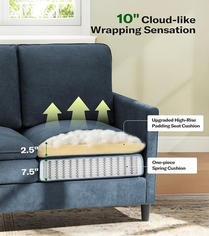 Welzona 3-Layers Cloud Loveseat Sofa, 51" Small Couch for Living Room, Bedroom - Tool-Free Assembly with Teddy Fabric Small Sofa - Blue Grey - Futon Couch - Removable Washable Covers - 650lbs Capacity