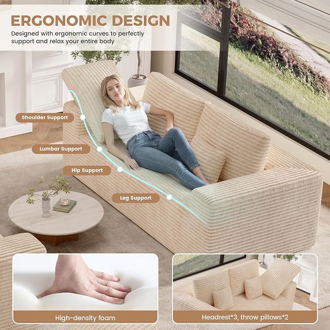 Luxanimarion 80'' Modern Cloud Loveseat Sofa, No Assembly Required Deep Seat Comfy Small Couches Includes 2 pcs Pillows for Living Room, Bedroom, Apartment(Khaki)