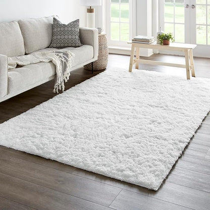 Ophanie 6x9 White Rugs for Living Room,Large Fluffy Shag Fuzzy Plush Soft Living Room Area Rugs,Floor Shaggy Carpets for Bedroom,Carpet for Kids Boys Girls Dorm Decor with Over 99 pcs Pile fibers