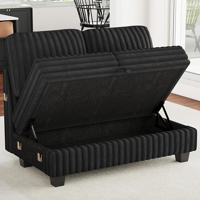 Belffin Corduroy Fabric Loveseat Module for Modular Sectional Couch for Living Room 2 Seater Modular with Storage Black Couch