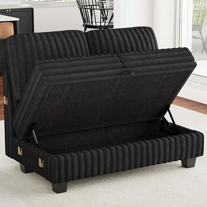 Belffin Corduroy Fabric Loveseat Module for Modular Sectional Couch for Living Room 2 Seater Modular with Storage Black Couch