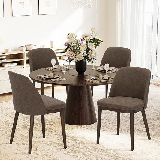 COLAMY Upholstered Dining Chairs Set of 4, Modern Kitchen Chairs with Back, Leather Side Dining Room Chairs with Wood Legs for Kitchen Dining Room Restaurant, Dark Brown