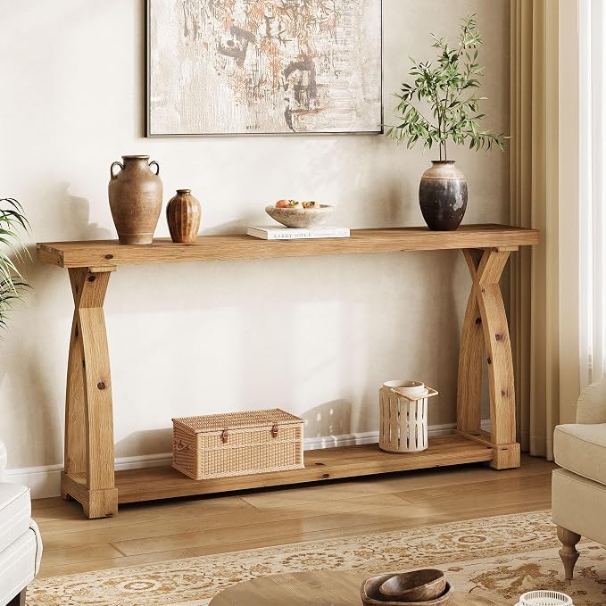 Wood Console Table for Entryway, 63" Entryway Table with Storage | Farmhouse Narrow Long Sofa Table with 2-Tier Shelves, Couch Table Behind Sofa for Entrance, Foyer, Living Room, Rustic Brown
