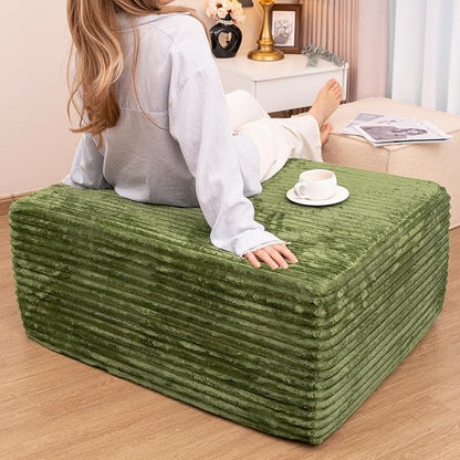 37.4 Inch Oversized Ottoman for Couch, Corduroy Upholstered Footrest with Compressed Memory Foam, Modular Sectional Cloud Pouf, No Assembly Required, DIY Combination, Green