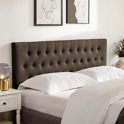 Tufted Upholstered Headboard King Size, Adjustable Height 37- 51 in, Brown | Sturdy and Durable Solid Wood Bed Headboard, Fabric King Headboard Only, Modern Button Diamond Design Head Board