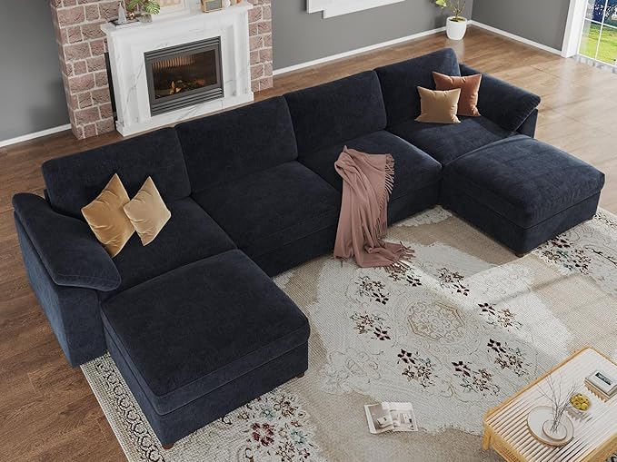 EASE MOOSE Oversized Modular Sectional Sofa, Extra Large U Shape Sectional Cloud Couch,Comfty Deep Modular Sofa with Ottoman