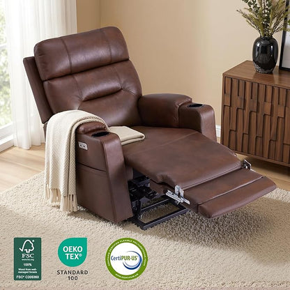 MCombo Lift Chair for Tall Man 6‘6’’, Dual Motor Power Lift Recliner Chair for Elderly, Lay Flat for Sleeping, Heat and Massage, USB & Type C, Faux Leather 7755 (Dark Brown)