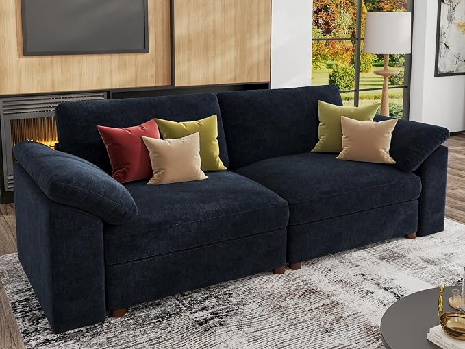 EASE MOOSE Modern Loveseat Sofa for Living Room, Comfty 2 Seat Solid Wood Frame Sofa,Modern Deep Seat Couch, Removable Cover,Dark Blue