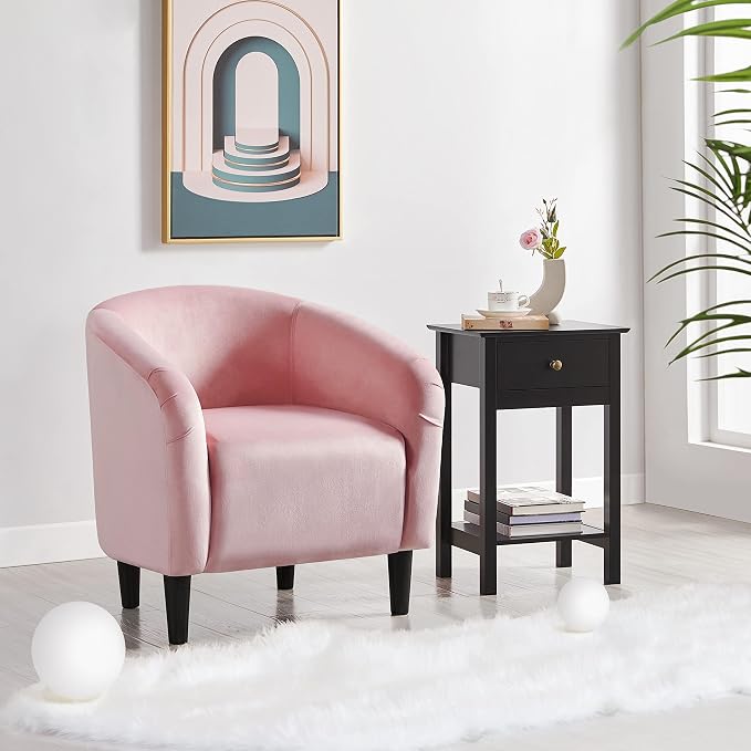 Topeakmart Velvet Accent Chair, Comfy and Modern Velvet Club Chair with Armrest and Sturdy Legs for Living Room/Bedroom Study, Set of 2, Pink
