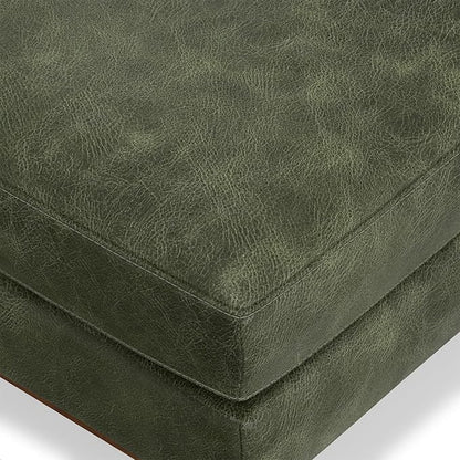 SIMPLIHOME Morrison 33 inch Wide Ottoman in Moss Green Genuine Leather, Multifunctional Footrest, Coffee Table, and Extra Seating for Living Room, Mid-Century Modern Style