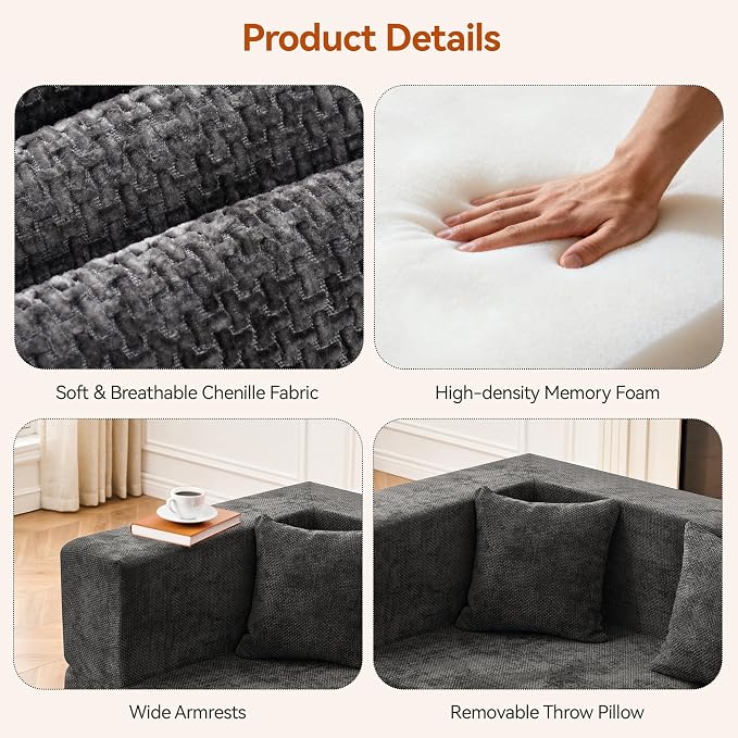 MONVANE Modular Sectional Sofa, Oversized 12 Seat Convertible U Shaped Couch with Ottoman, Comfy Chenille Cloud Couch with Deep Seat, Sectional Couches for Living Room, No Assembly Required, Grey