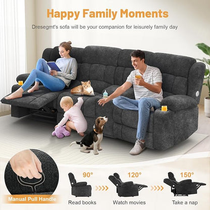 Dresegmt Recliner Sofa Set with Console, Flip Middle Backrest Design 3 Seater Reclining Sofa and Single Recliner Chair, Manual Couches for Living Room (Grey, 3 Seat+Console+1)