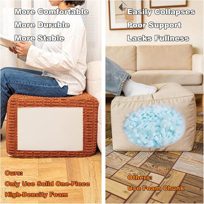 Asuprui Round Square Pouf Ottoman Foot Rest – Lightweight Modern Footstool with Plush Foam Filling, Perfect for Living Room Decor & Cozy Comfort – 20x20x14 Inch Chic Accent Piece (Burnt Orange)