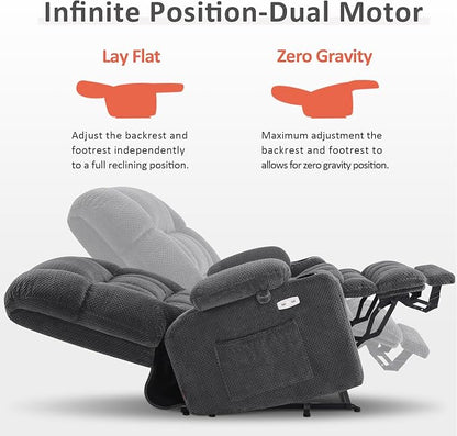 MCombo Oversized Power Lift Recliner Chair for Elderly, Dual Motor Lift Chair with Heat and Massage, Lay Flat Lift Chair for Big and Tall, Cup Holders, Fabric R7891 (Large-Wide, Dark Gray)