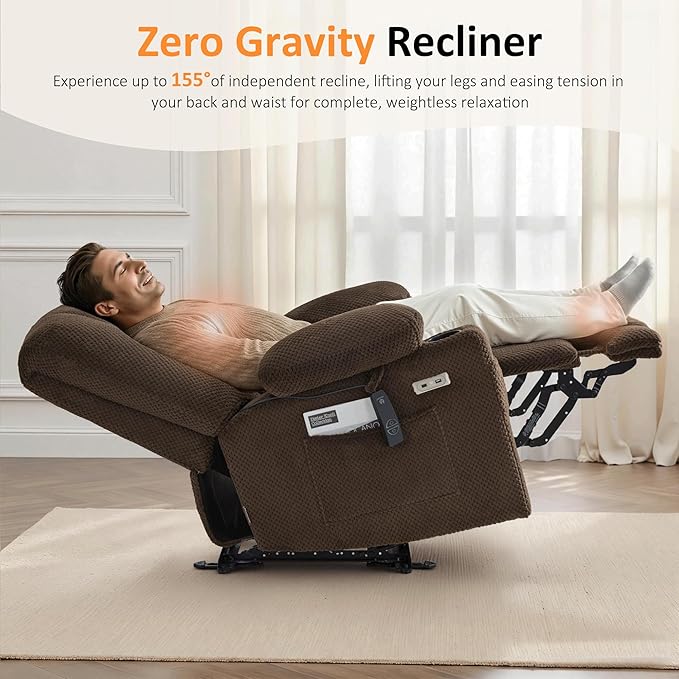 MCombo Oversized Zero Gravity Recliner Chair with Heating and Massage, Power Recliner for Big and Tall with USB & Type C Ports, Cup Holders for Living Room 8017 (Brown, Oversized)