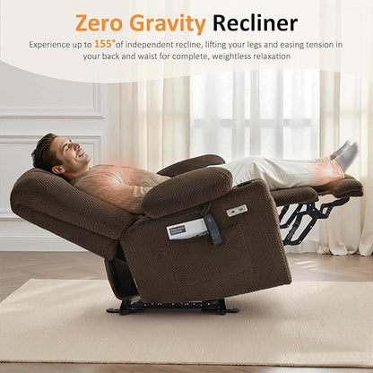 MCombo Oversized Zero Gravity Recliner Chair with Heating and Massage, Power Recliner for Big and Tall with USB & Type C Ports, Cup Holders for Living Room 8017 (Brown, Oversized)