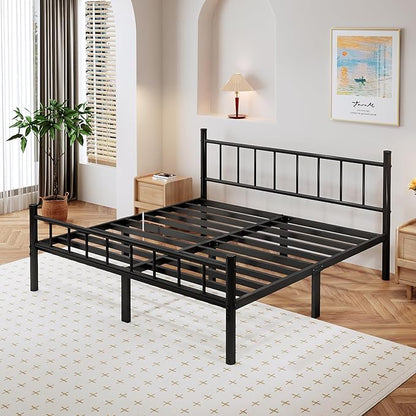 zizin Full Size Metal Bed Frame with Headboard & Footboard 14 Inch Metal Platform Mattress Foundation Support with Steel Slat, Under Bed Storage, No Box Spring Needed