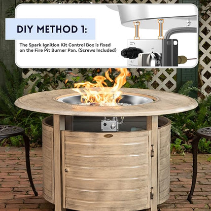 Skyflame 19" Round Stainless Steel Fire Pit Drop-in Burner Kit with Flame Sensing, Electronic Spark Ignition, Propane Regulator Connector Hose Set for Propane Tank