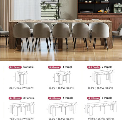 Transformer Extendable Dining Table for 2-12 People, Space Saving, Grey