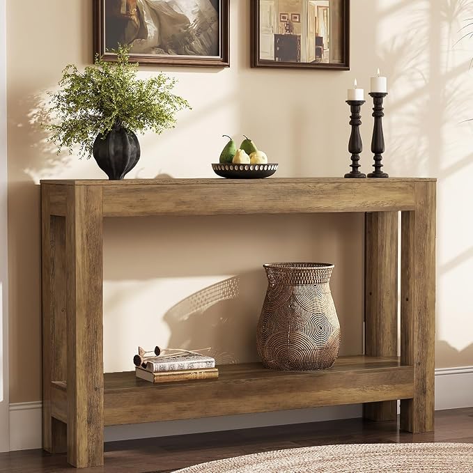 Tohomeor Farmhouse Console Table, 2-Tier Wood Sofa Table Behind Couch Narrow Entryway Accent Table for Entrance, Hallway, Living Room, Foyer
