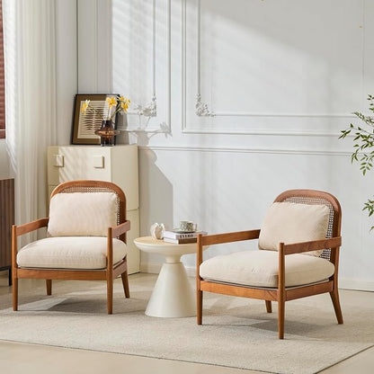 Christopher Knight Home Nadine Accent Chairs Set of 2, Wooden Club Chair, Rattan Open Back Armchair, Accent Reading Sofa Chair with Cushions, Club Chairs Set of 2 for Living Room Bedroom, Beige+Teak