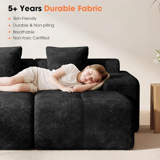 83.5" Boneless Loveseat with 2 Ottoman, Cloud Comfy Sofa Bed, Modular Sofa for Living Room, Apartment, Bedroom, Hotel, No Assembly Required (Dark Gray)