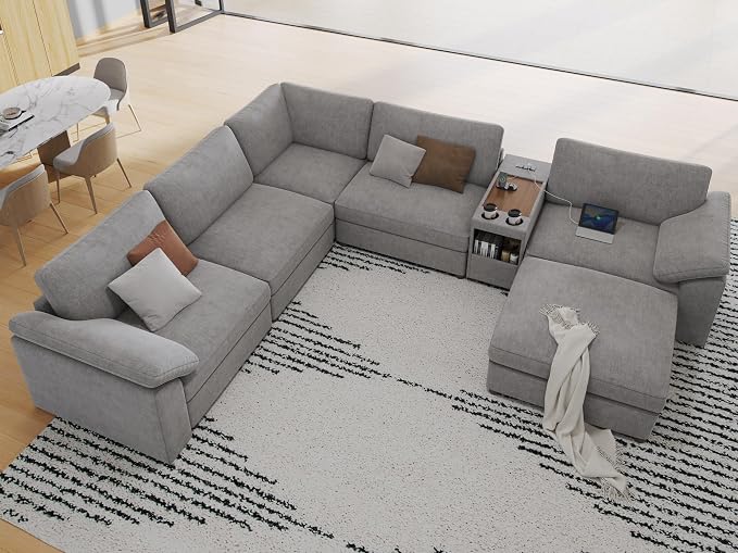 EASE MOOSE Modular Sofa,Oversized L Shape Sectional Sofa,Grey