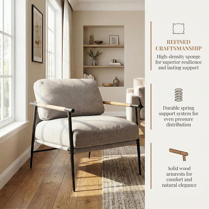 DUOMAY Mid-Century Modern Accent Chair Armchair Set of 2, Soft Linen Fabric Sofa Lounge Chair Reading Chair with Metal Leg for Living Room Bedroom Office, Grey